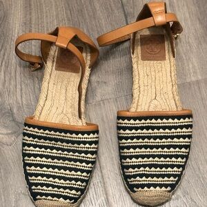 Tory Burch Tan and Black Espadrilles